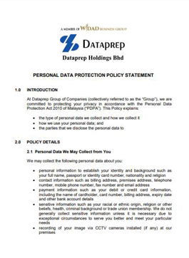 Personal Data Protection Policy Statement