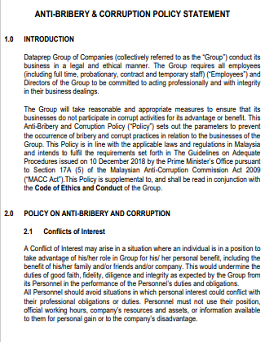 Anti-Bribery and Corruption Policy