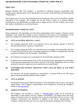 Shareholders and Investors Communication Policy