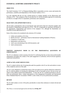 External Auditors Assessment Policy